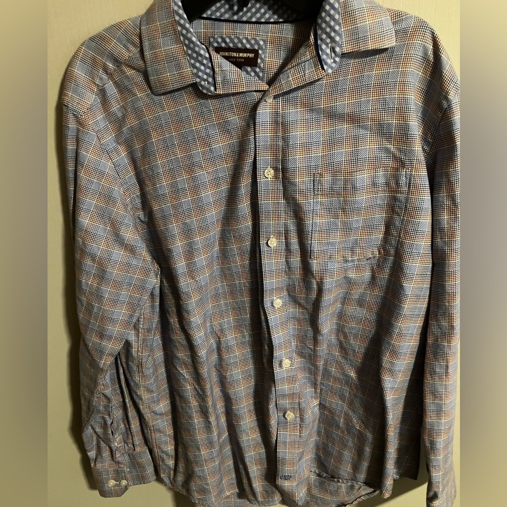 Red and blue button down shirt
